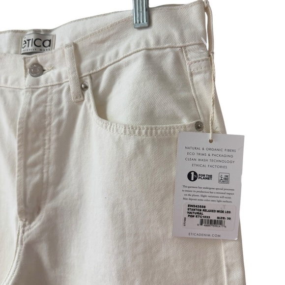 NEW ETICA Stanton Relaxed Wide Leg Denim Jeans Size 30 Natural CREAM Baggy Retro - Picture 7 of 10